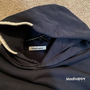 Madhappy Navy Hoodie with White Stitching